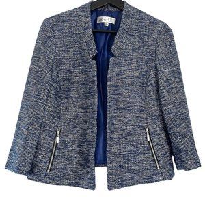 CASPER BLUE TWEED BLAZER JACKET SIZE 6P POLYESTER BLEND
